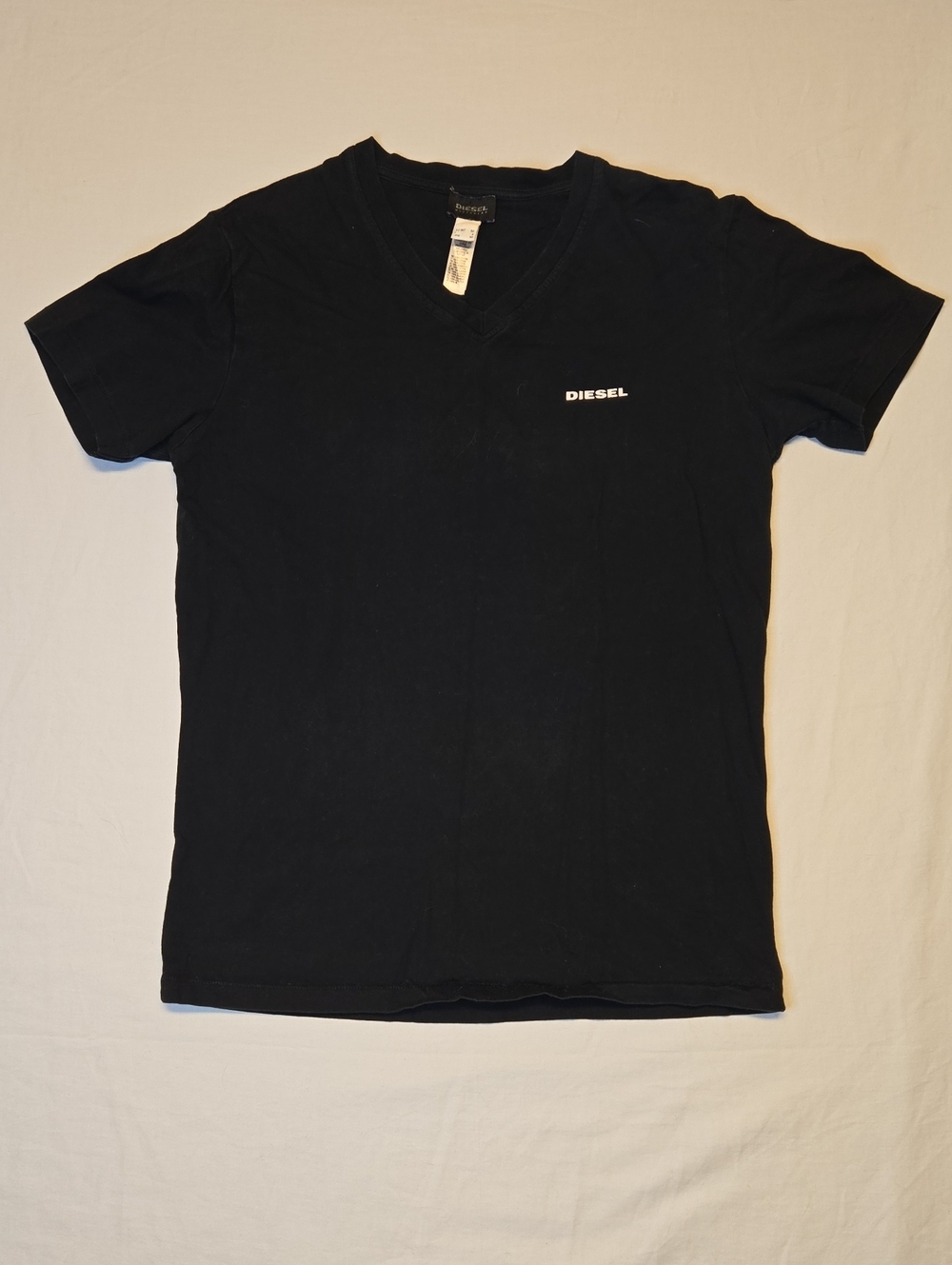 Diesel Underwear Black V-Neck T-Shirt with Small White Spellout Logo